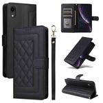 For iPhone XR Diamond Lattice Leather Flip Phone Case(Black)