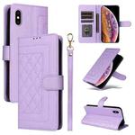For iPhone XS / X Diamond Lattice Leather Flip Phone Case(Light Purple)