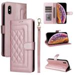 For iPhone XS / X Diamond Lattice Leather Flip Phone Case(Rose Gold)