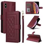 For iPhone XS / X Diamond Lattice Leather Flip Phone Case(Wine Red)