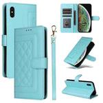 For iPhone XS Max Diamond Lattice Leather Flip Phone Case(Mint Green)