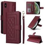 For iPhone XS Max Diamond Lattice Leather Flip Phone Case(Wine Red)