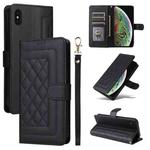 For iPhone XS Max Diamond Lattice Leather Flip Phone Case(Black)