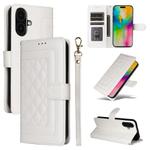 For iPhone 16 Diamond Lattice Leather Flip Phone Case(White)