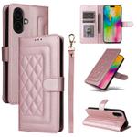 For iPhone 16 Diamond Lattice Leather Flip Phone Case(Rose Gold)