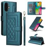 For iPhone 16 Diamond Lattice Leather Flip Phone Case(Green)