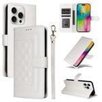 For iPhone 16 Pro Diamond Lattice Leather Flip Phone Case(White)