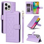 For iPhone 16 Pro Diamond Lattice Leather Flip Phone Case(Light Purple)