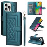 For iPhone 16 Pro Diamond Lattice Leather Flip Phone Case(Green)