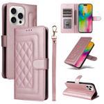 For iPhone 16 Pro Max Diamond Lattice Leather Flip Phone Case(Rose Gold)