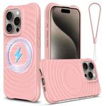 For iPhone 15 Pro Max Wave Texture MagSafe Magnetic Liquid Silicone Phone Case(Pink)