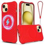 For iPhone 14 Plus Wave Texture MagSafe Magnetic Liquid Silicone Phone Case(Red)