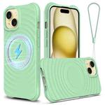 For iPhone 14 Wave Texture MagSafe Magnetic Liquid Silicone Phone Case(Green)