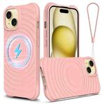 For iPhone 13 mini Wave Texture MagSafe Magnetic Liquid Silicone Phone Case(Pink)