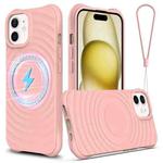 For iPhone 12 Wave Texture MagSafe Magnetic Liquid Silicone Phone Case(Pink)