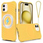 For iPhone 12 mini Wave Texture MagSafe Magnetic Liquid Silicone Phone Case(Yellow)