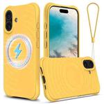 For iPhone 16 Plus Wave Texture MagSafe Magnetic Liquid Silicone Phone Case(Yellow)