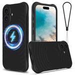 For iPhone 17 Wave Texture MagSafe Magnetic Liquid Silicone Phone Case(Black)