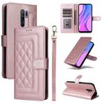 For Xiaomi Redmi 9 Diamond Lattice Leather Flip Phone Case(Rose Gold)