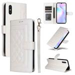 For Xiaomi Redmi 9a Diamond Lattice Leather Flip Phone Case(White)