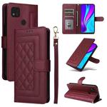 For Xiaomi Redmi 9C Diamond Lattice Leather Flip Phone Case(Wine Red)