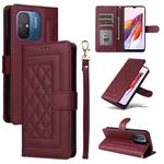 For Xiaomi Redmi 12C Diamond Lattice Leather Flip Phone Case(Wine Red)