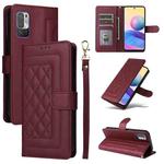 For Xiaomi Redmi Note 10 5G Diamond Lattice Leather Flip Phone Case(Wine Red)