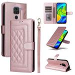 For Xiaomi Redmi Note 9 Diamond Lattice Leather Flip Phone Case(Rose Gold)