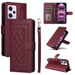 For Xiaomi Redmi Note 12 Pro 5G Diamond Lattice Leather Flip Phone Case(Wine Red)