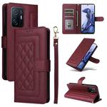 For Xiaomi 11T / 11T Pro Diamond Lattice Leather Flip Phone Case(Wine Red)