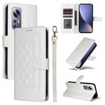 For Xiaomi 12 / 12X Diamond Lattice Leather Flip Phone Case(White)