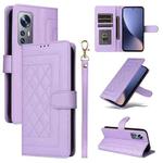 For Xiaomi 12 / 12X Diamond Lattice Leather Flip Phone Case(Light Purple)