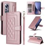 For Xiaomi 12 / 12X Diamond Lattice Leather Flip Phone Case(Rose Gold)