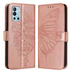 For OnePlus 9R / 8T Embossed Butterfly Leather Phone Case(Rose Gold)