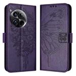 For OnePlus 12 5G Global Embossed Butterfly Leather Phone Case(Dark Purple)