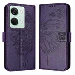 For OnePlus Ace 2V / Nord 3 Embossed Butterfly Leather Phone Case(Dark Purple)