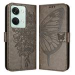 For OnePlus Ace 2V / Nord 3 Embossed Butterfly Leather Phone Case(Grey)