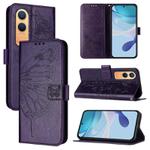 For OnePlus Nord CE4 Lite Embossed Butterfly Leather Phone Case(Dark Purple)