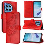 For OnePlus 12R 5G Global Embossed Butterfly Leather Phone Case(Red)