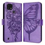 For Realme C20 / C11 2021 / C21 Embossed Butterfly Leather Phone Case(Light Purple)