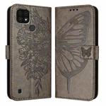 For Realme C20 / C11 2021 / C21 Embossed Butterfly Leather Phone Case(Grey)