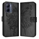 For Realme C33 2022 / C33 2023 Global Embossed Butterfly Leather Phone Case(Black)