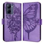 For Realme C33 2022 / C33 2023 Global Embossed Butterfly Leather Phone Case(Light Purple)