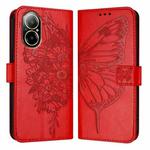 For Realme C67 4G Global Embossed Butterfly Leather Phone Case(Red)