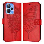 For Realme 10T 5G / 10s 5G / 9i 5G India Embossed Butterfly Leather Phone Case(Red)