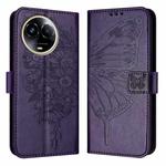 For Realme C67 5G India/Narzo 60x Global Embossed Butterfly Leather Phone Case(Dark Purple)