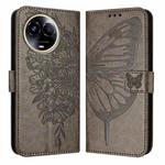 For Realme C67 5G India/Narzo 60x Global Embossed Butterfly Leather Phone Case(Grey)