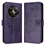 For Realme 12+ Global/Narzo 70 Pro India Embossed Butterfly Leather Phone Case(Dark Purple)