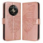 For Realme 12+ Global/Narzo 70 Pro India Embossed Butterfly Leather Phone Case(Rose Gold)