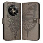 For Realme 12+ Global/Narzo 70 Pro India Embossed Butterfly Leather Phone Case(Grey)